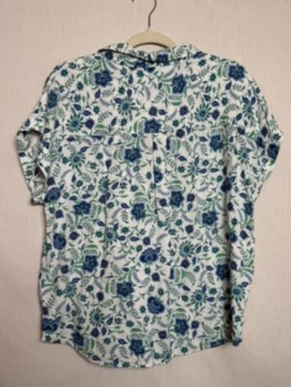 Lucky Brand Womens L Blue Green Floral Short Sleeve Button Front Blouse Boho - Picture 6 of 7
